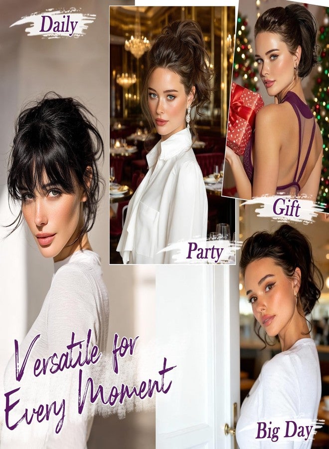 BARSDAR Claw Clip Short Human Hair Ponytail Extension with Bendable Metals - DIY Styles 8 Inch Real Human Hair Messy Bun Hairpieces for Women - Thick Natural Short Black Ponytail Daily Wear - Image 5